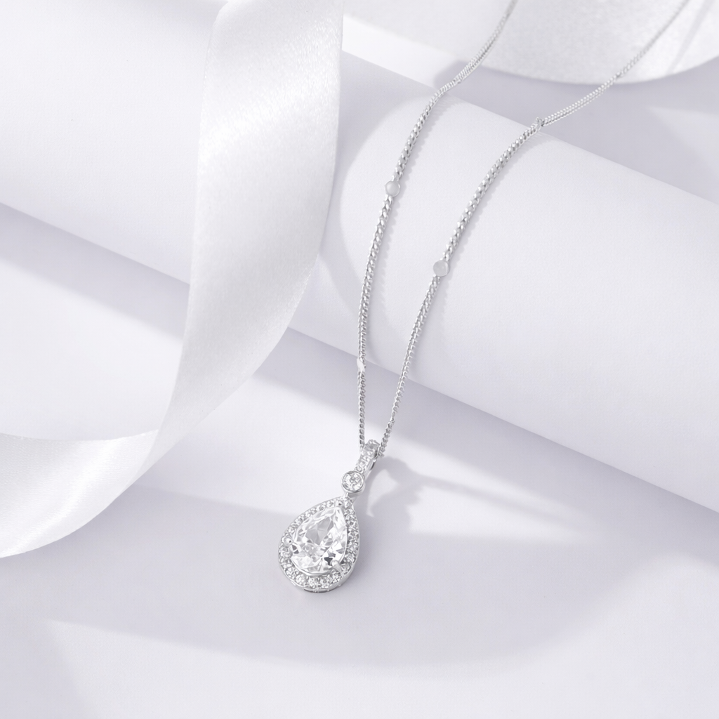 pure drop white diamond 925 silver pendant chain