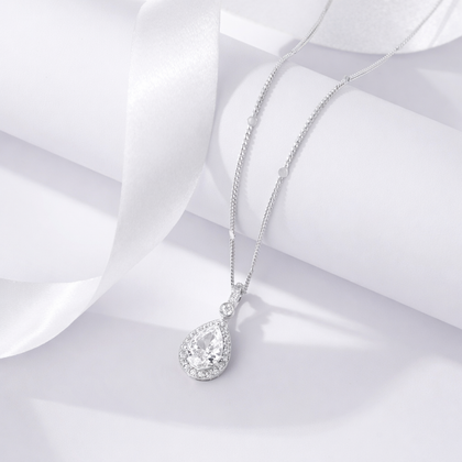 pure drop white diamond 925 silver pendant chain