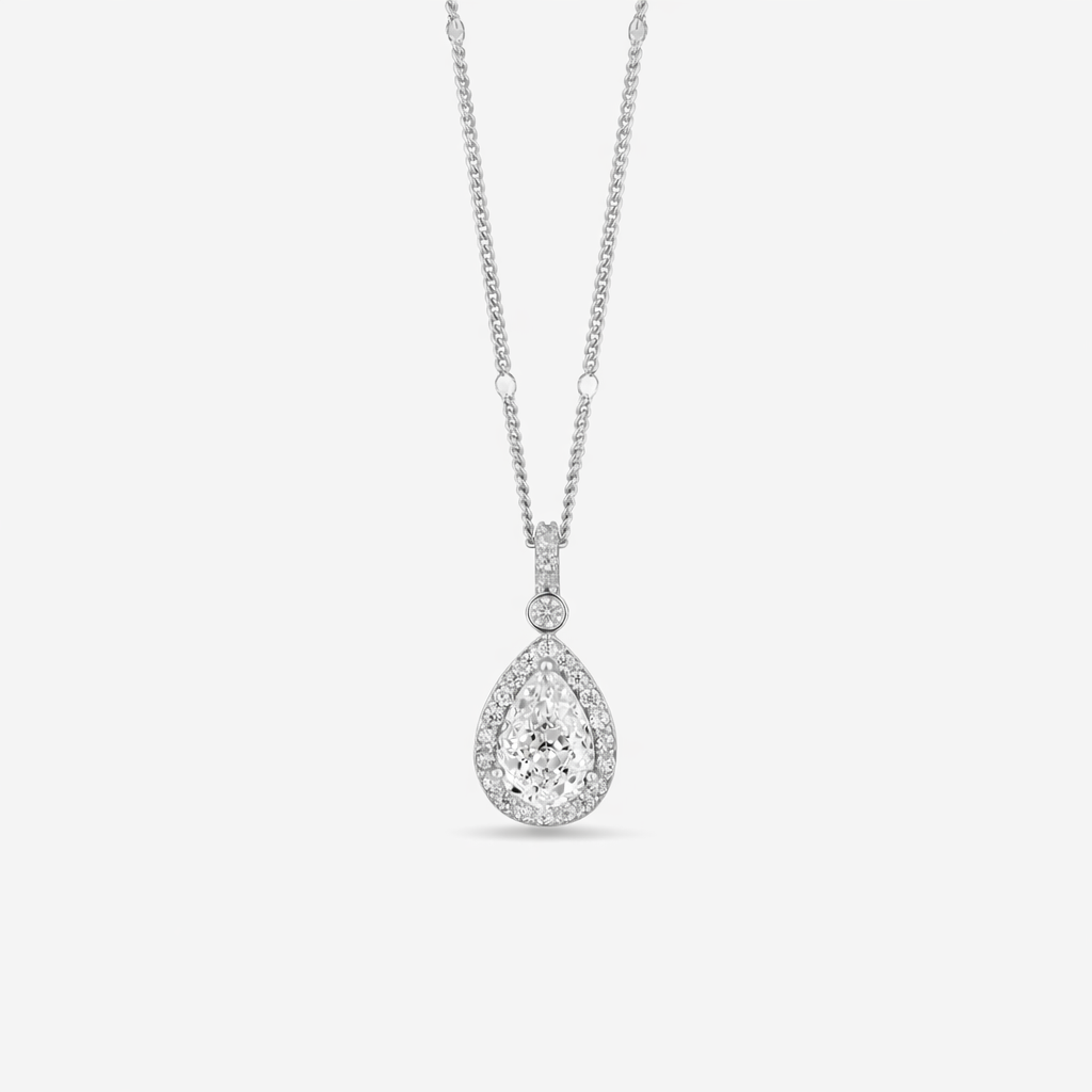 pure drop white diamond 925 silver pendant chain