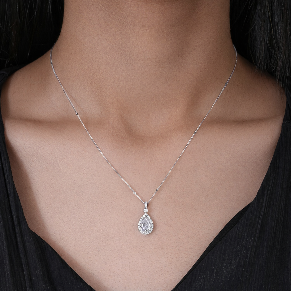 pure drop white diamond 925 silver pendant chain