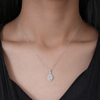 pure drop white diamond 925 silver pendant chain