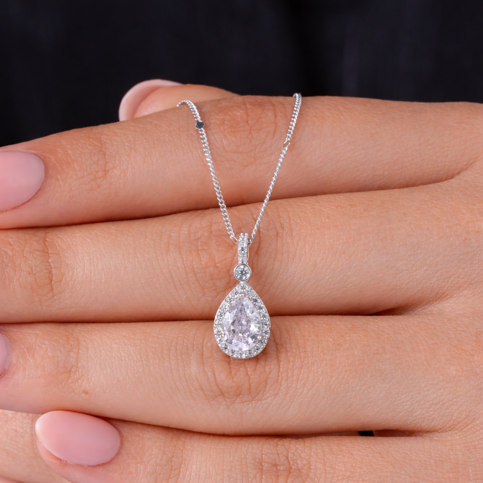 pure drop white diamond 925 silver pendant chain