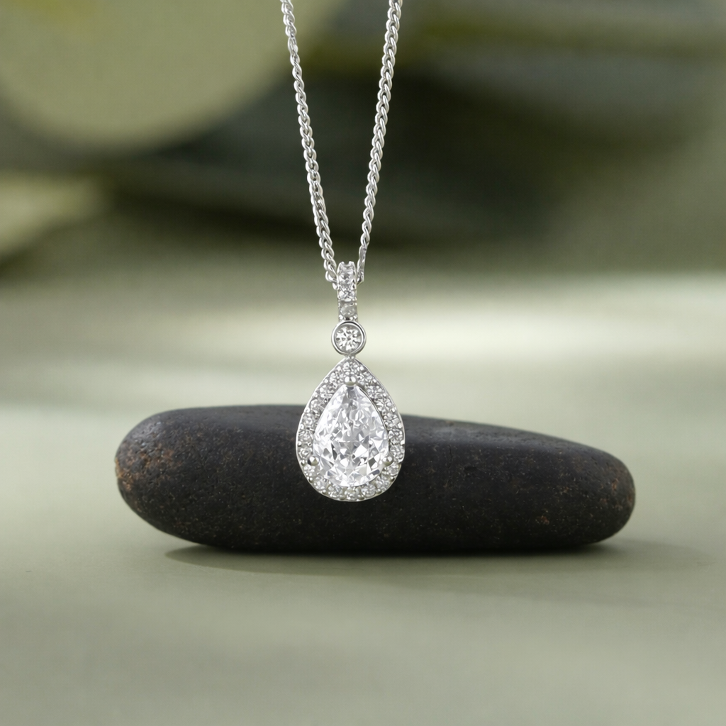 pure drop white diamond 925 silver pendant chain