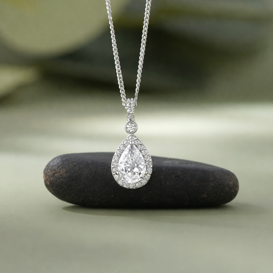 pure drop white diamond 925 silver pendant chain