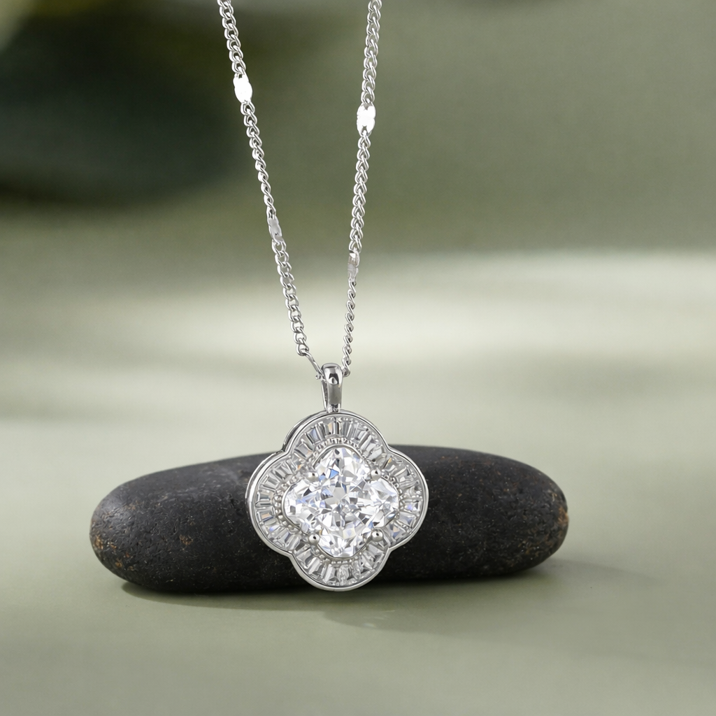 Pure Radiance White Diamond 925 Silver Pendant Necklace