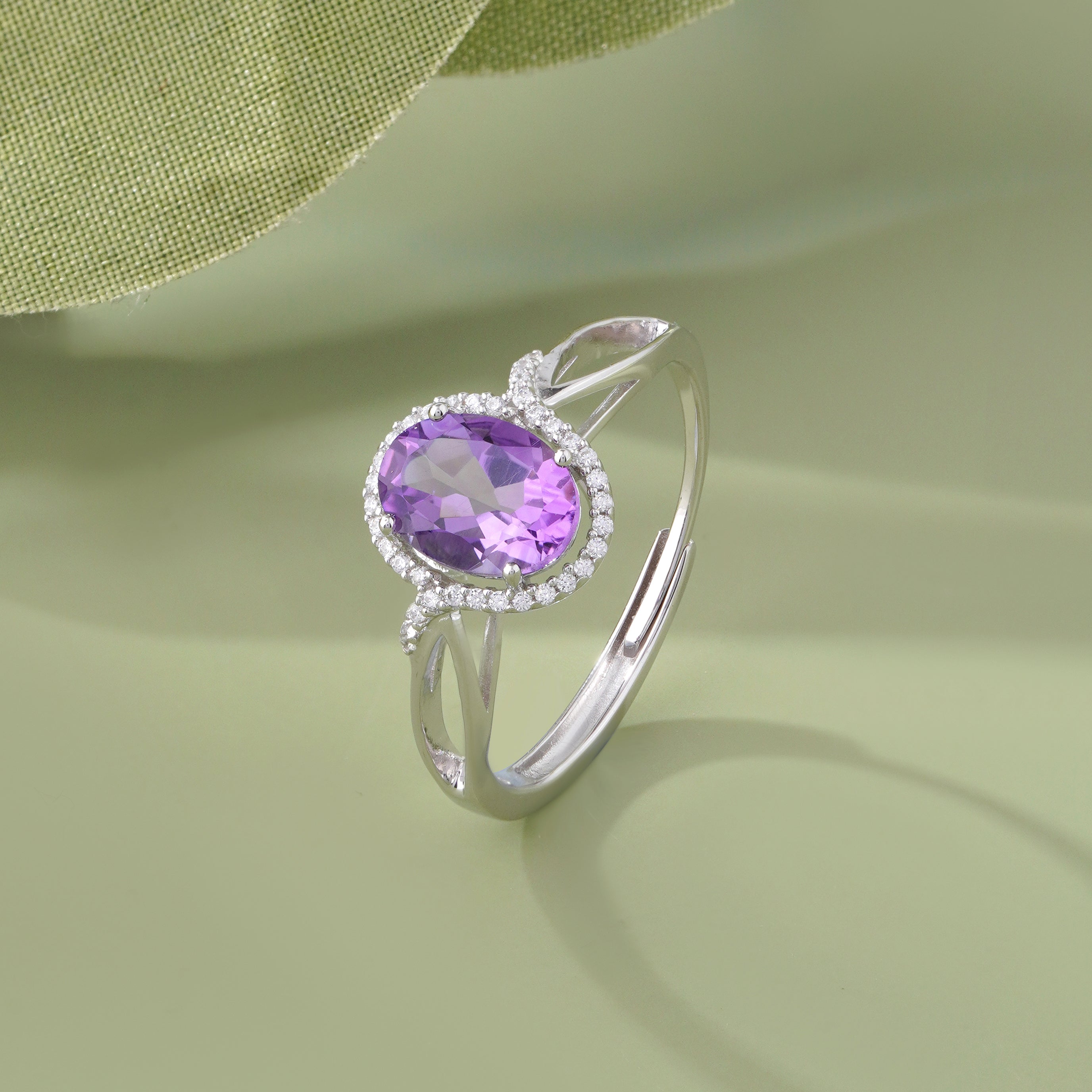 Purple Oval Design Silver Ring