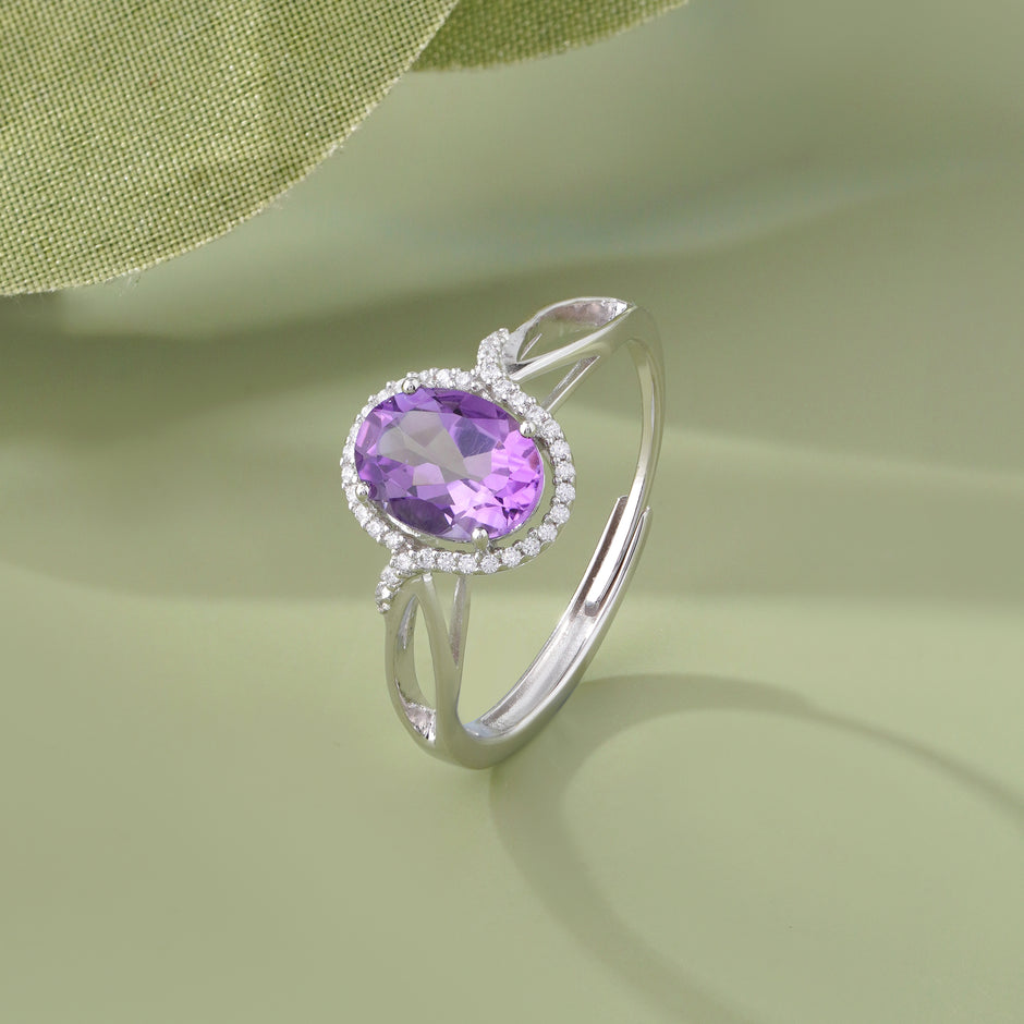 Purple Oval Design Silver Ring