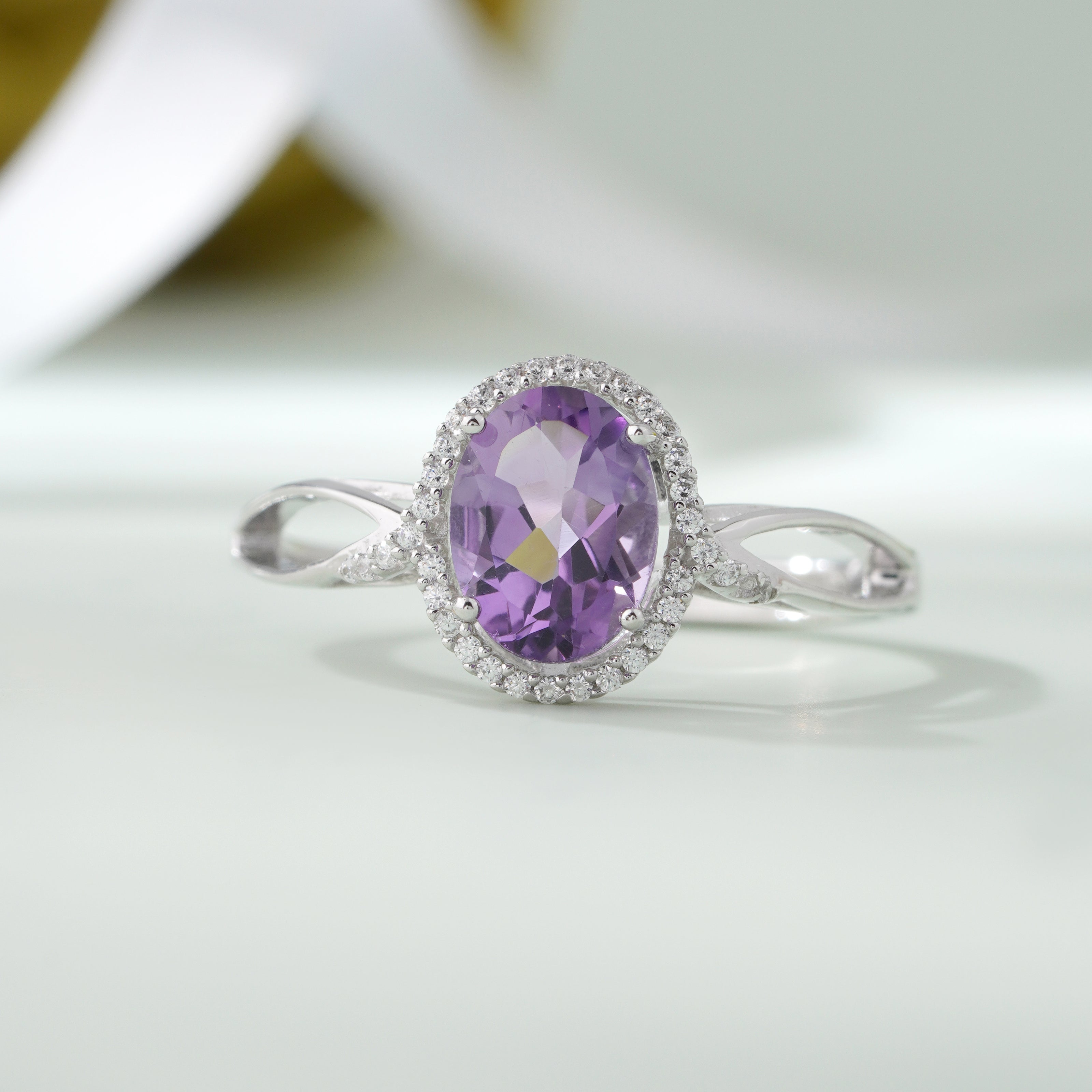 Purple Oval Design Silver Ring