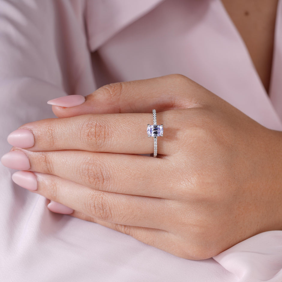 Light Purple Stone Cushion-Cut Ring