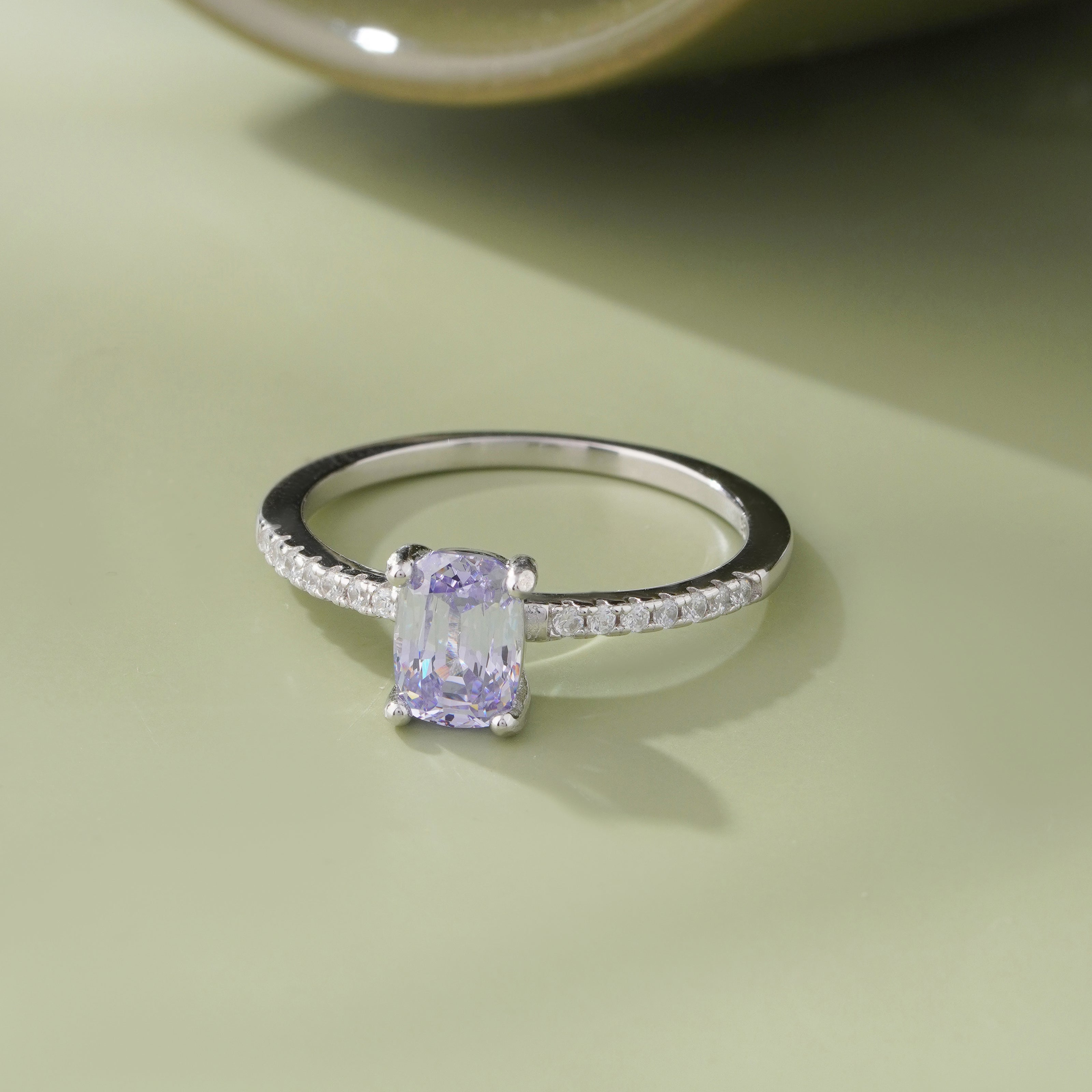Light Purple Stone Cushion-Cut Ring