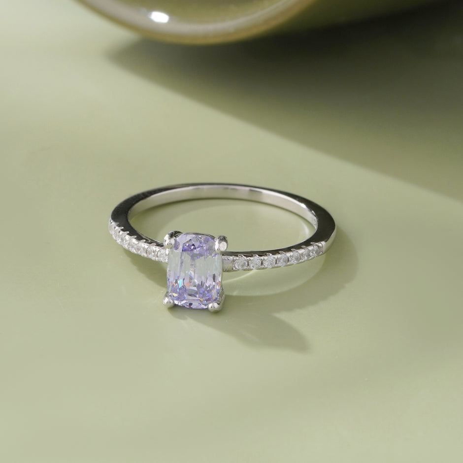 Light Purple Stone Cushion-Cut Ring