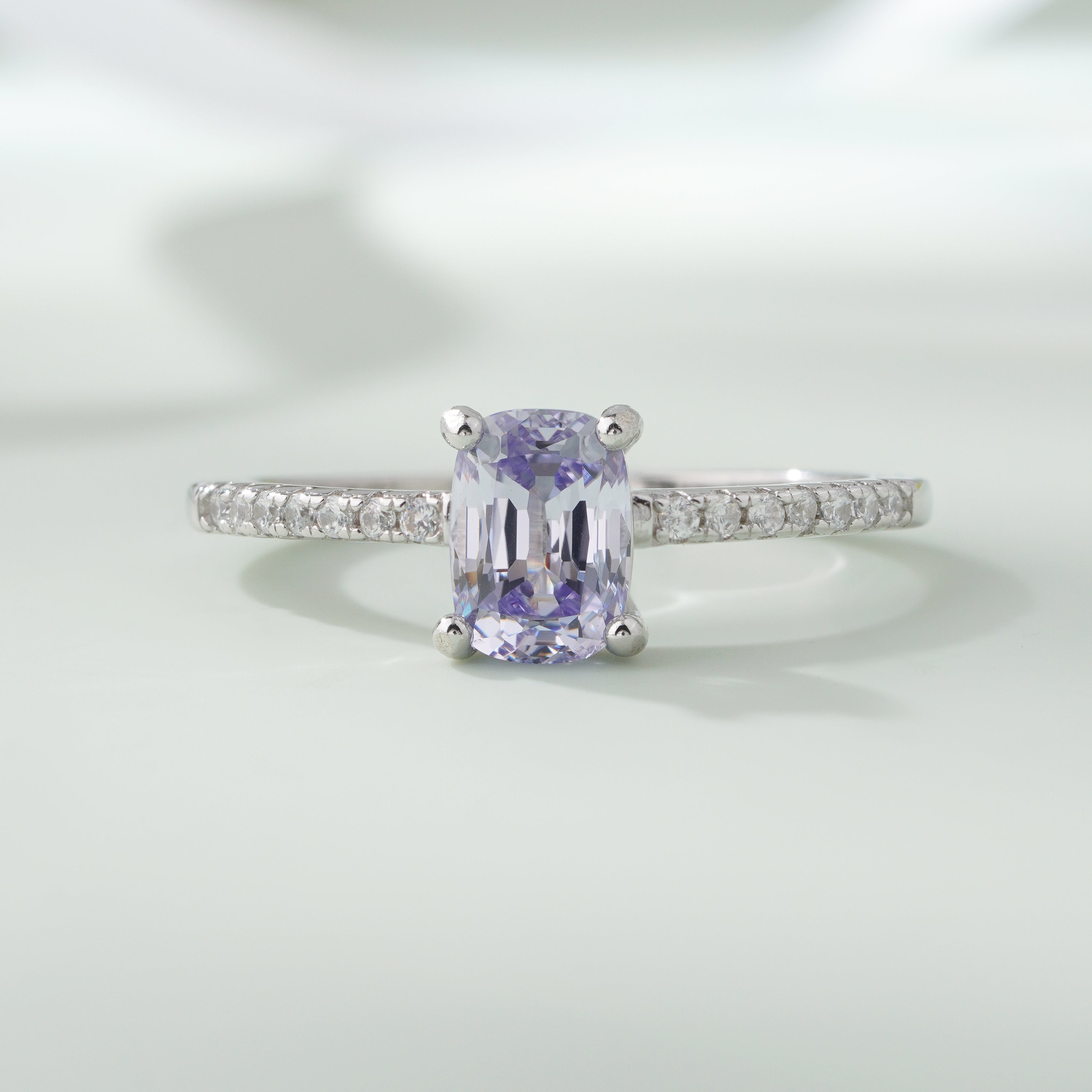 Light Purple Stone Cushion-Cut Ring