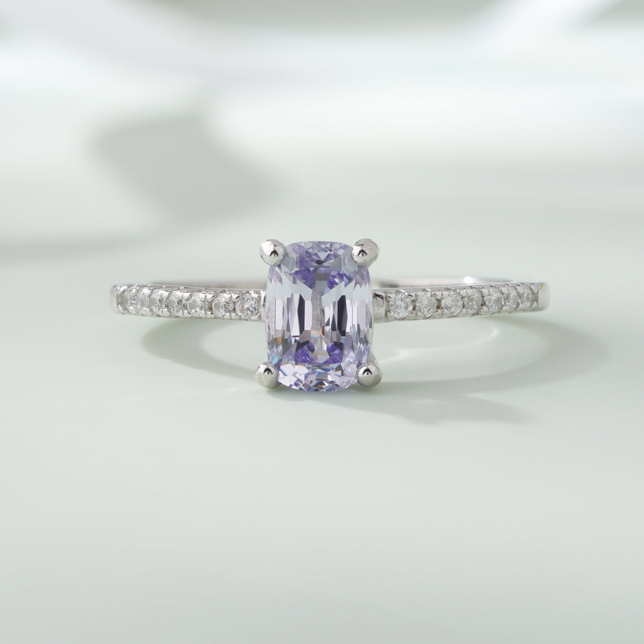 Light Purple Stone Cushion-Cut Ring