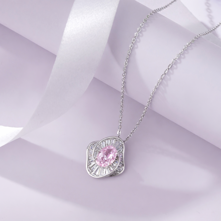 radiant blossom pink diamond 925 silver pendant chain