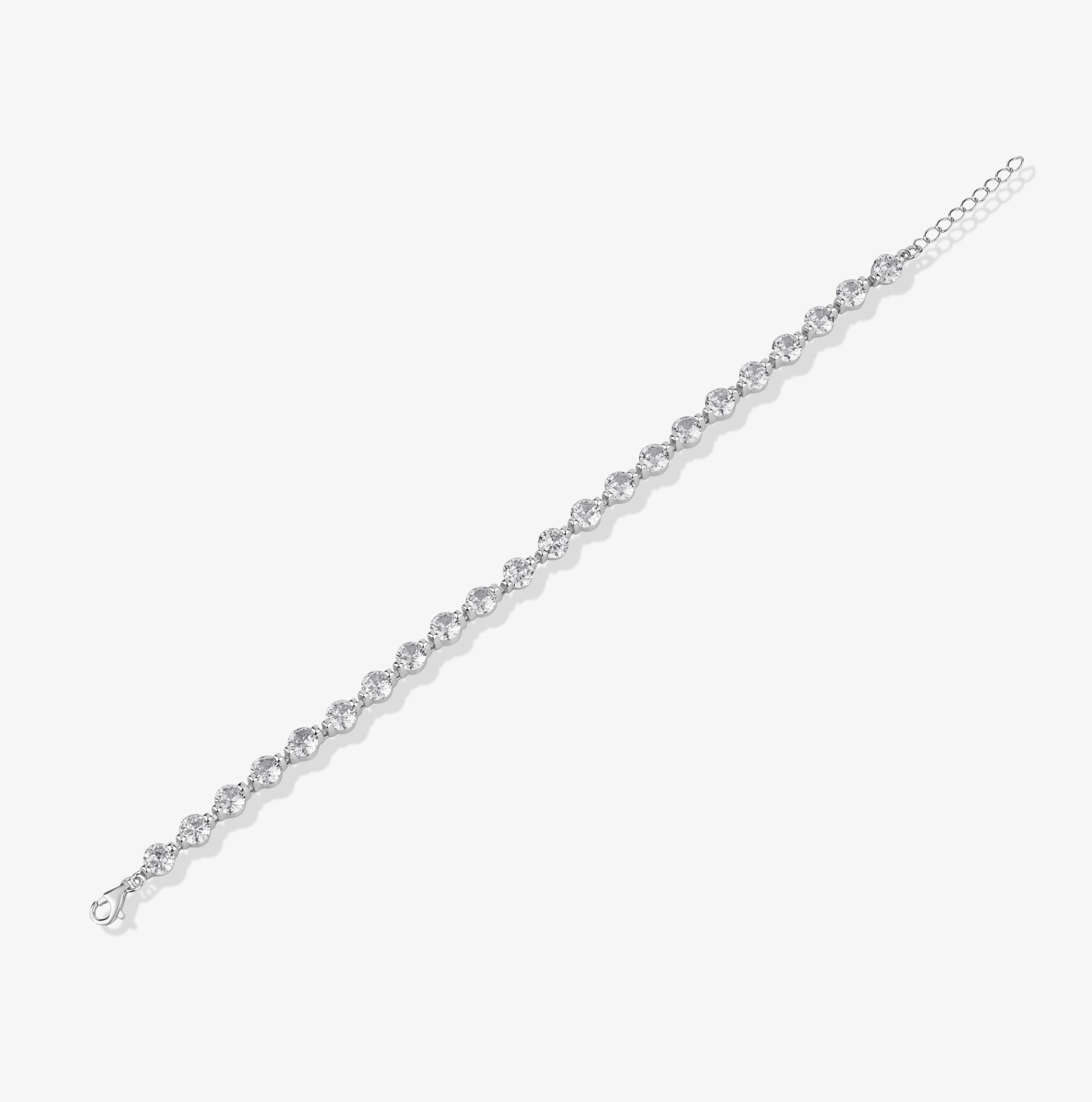 Round Cut Tennis Diamond Silver Bracelet for Women
