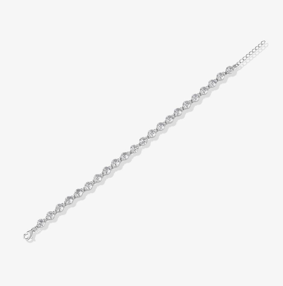 Round Cut Tennis Diamond Silver Bracelet for Women