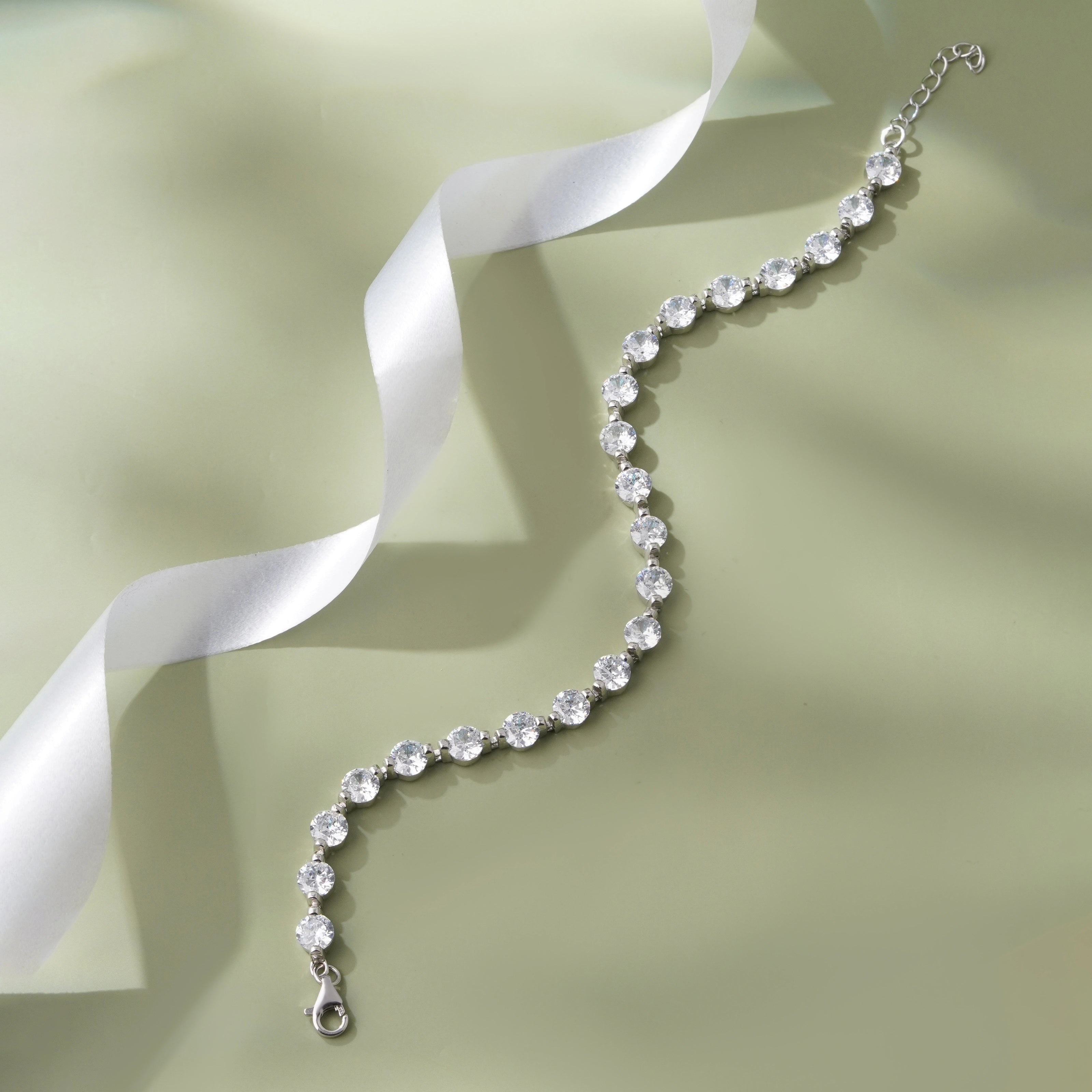 Round Cut Tennis Diamond Silver Bracelet for Women