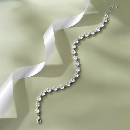 Round Cut Tennis Diamond Silver Bracelet for Women