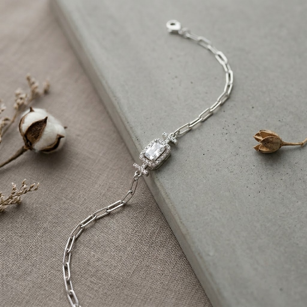Radiant Emerald-Cut Halo 925 Sterling Silver Bracelet for Women