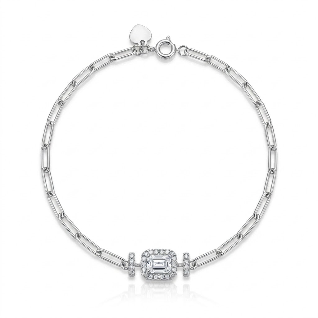 Radiant Emerald-Cut Halo 925 Sterling Silver Bracelet for Women