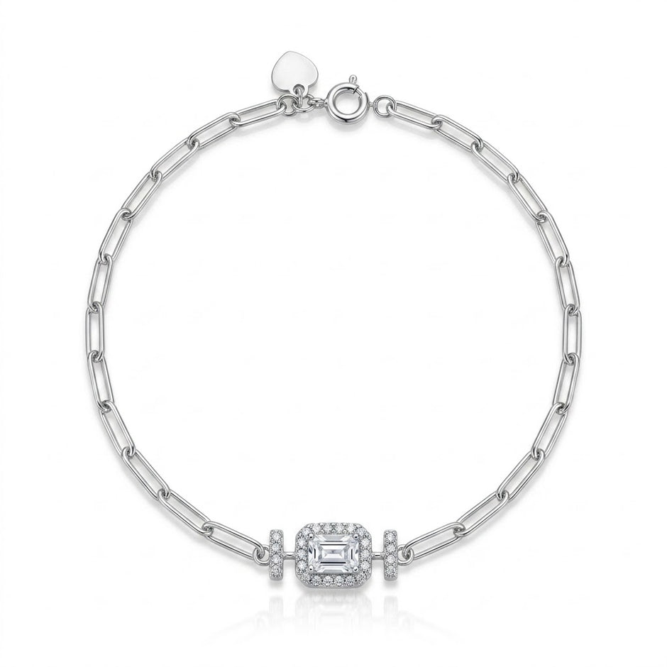 Radiant Emerald-Cut Halo 925 Sterling Silver Bracelet for Women