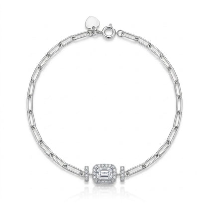 Emerald Cut CZ Link 925 Sterling Silver Bracelet for Women