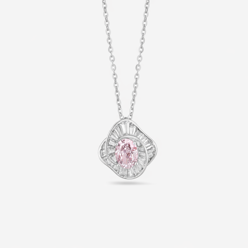 radiant blossom pink diamond 925 silver pendant chain