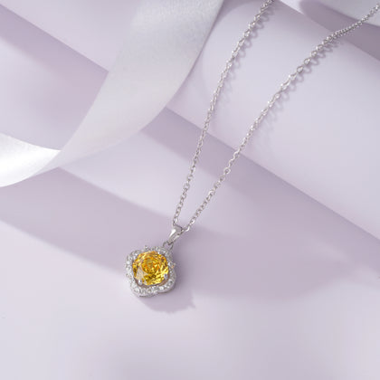 Yellow Gemstone Flower Pendant Necklace in 925 Sterling Silver