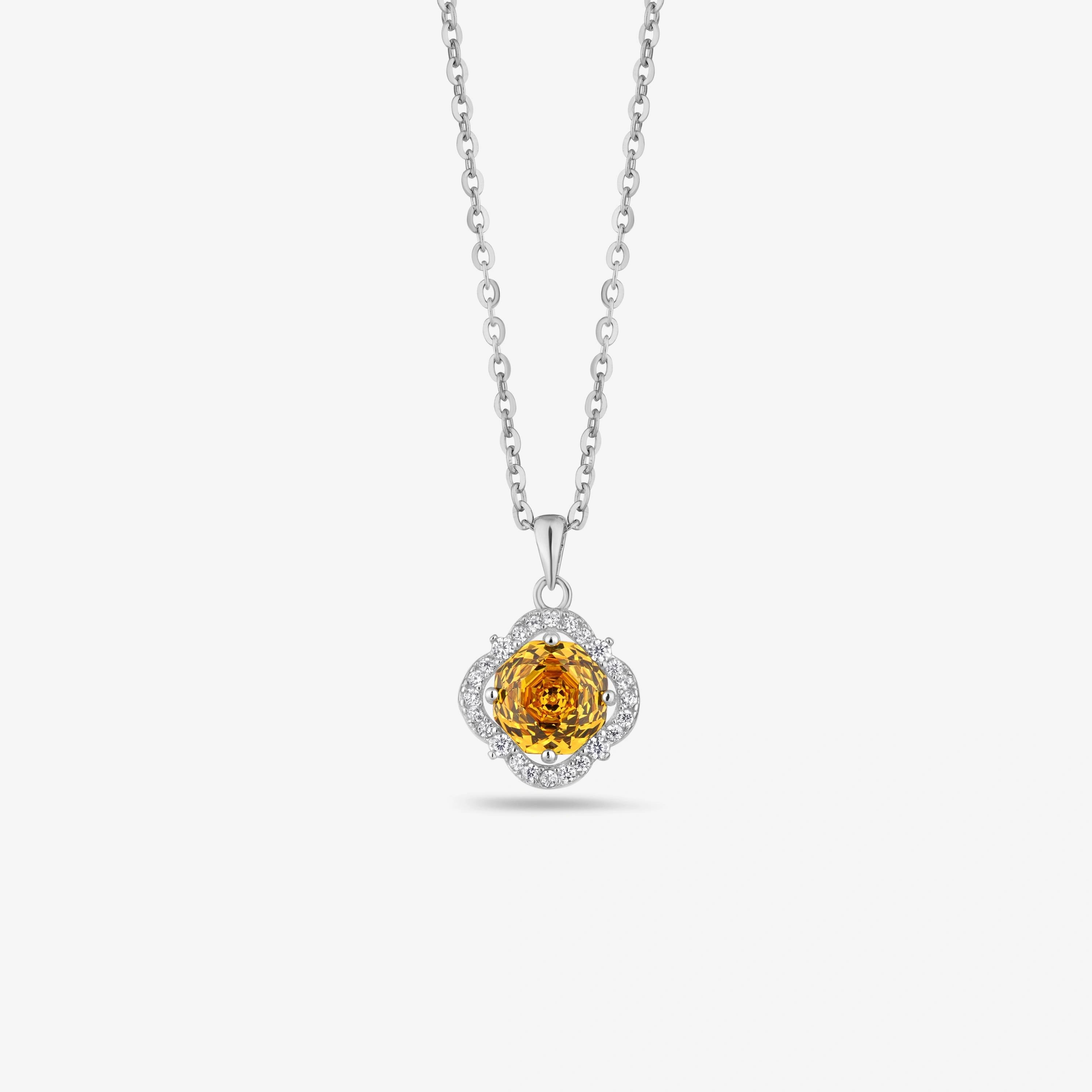 Yellow Gemstone Flower Pendant Necklace in 925 Sterling Silver