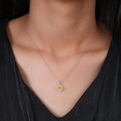 Yellow Gemstone Flower Pendant Necklace in 925 Sterling Silver