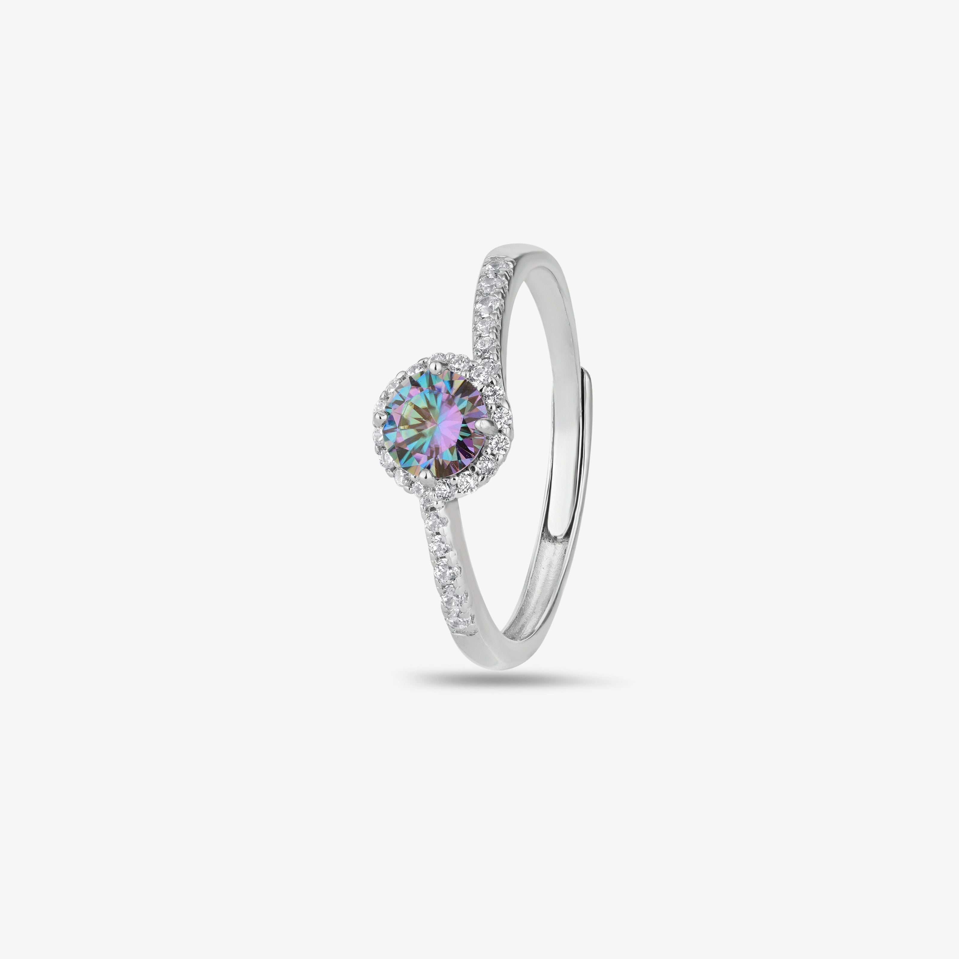 Rainbow Diamond Silver Ring