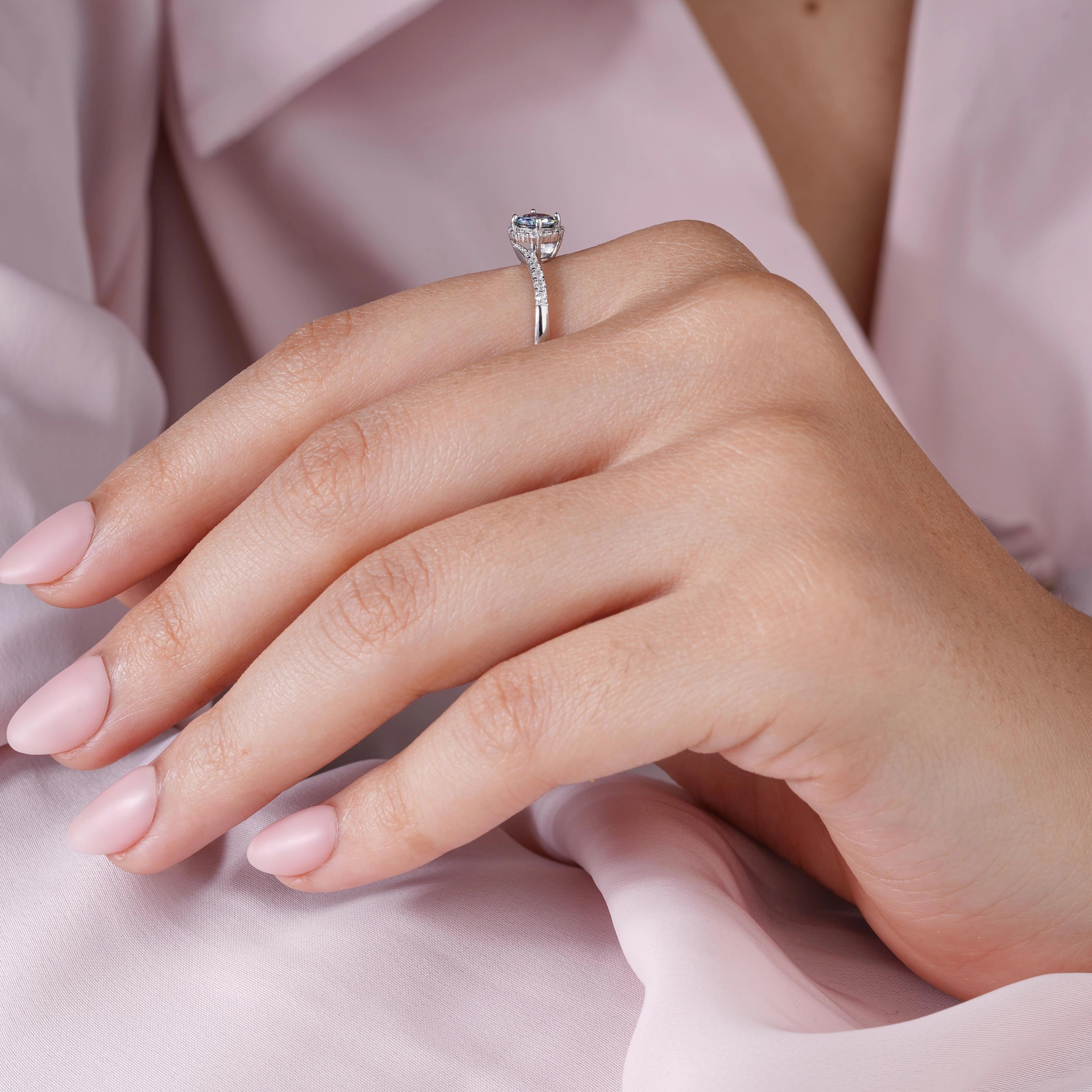 Rainbow Diamond Silver Ring