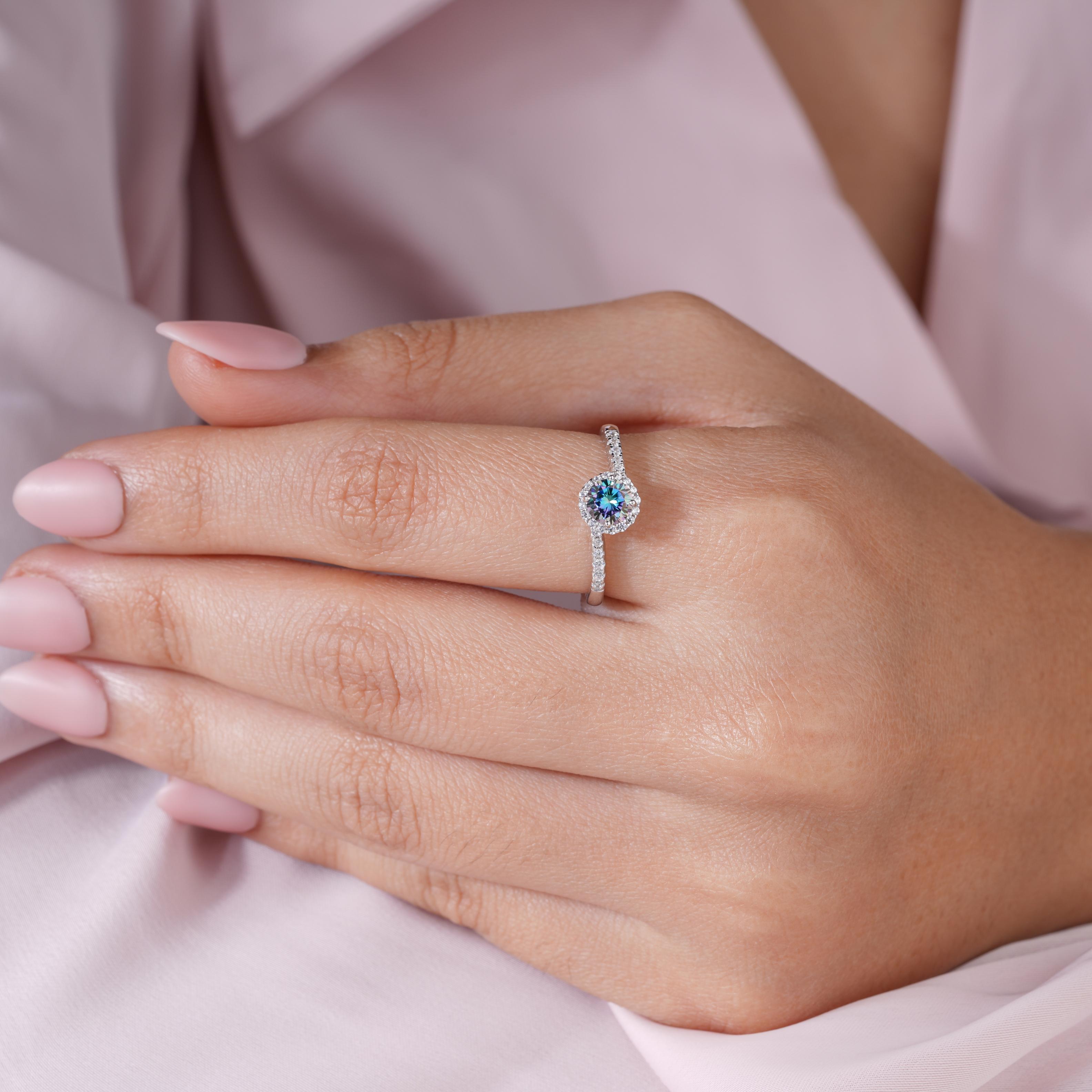 Rainbow Diamond Silver Ring