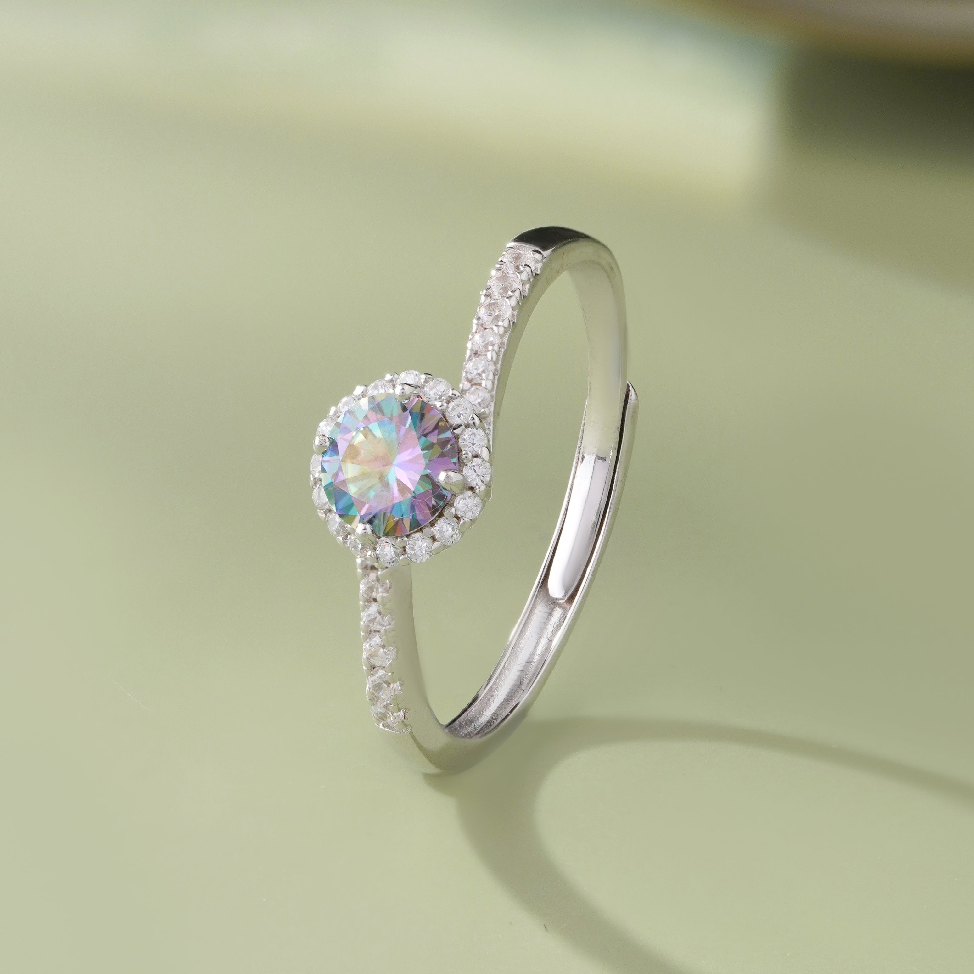 Rainbow Diamond Silver Ring