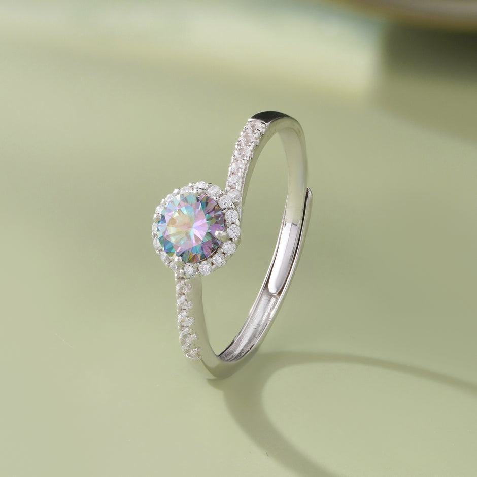 Rainbow Diamond Silver Ring