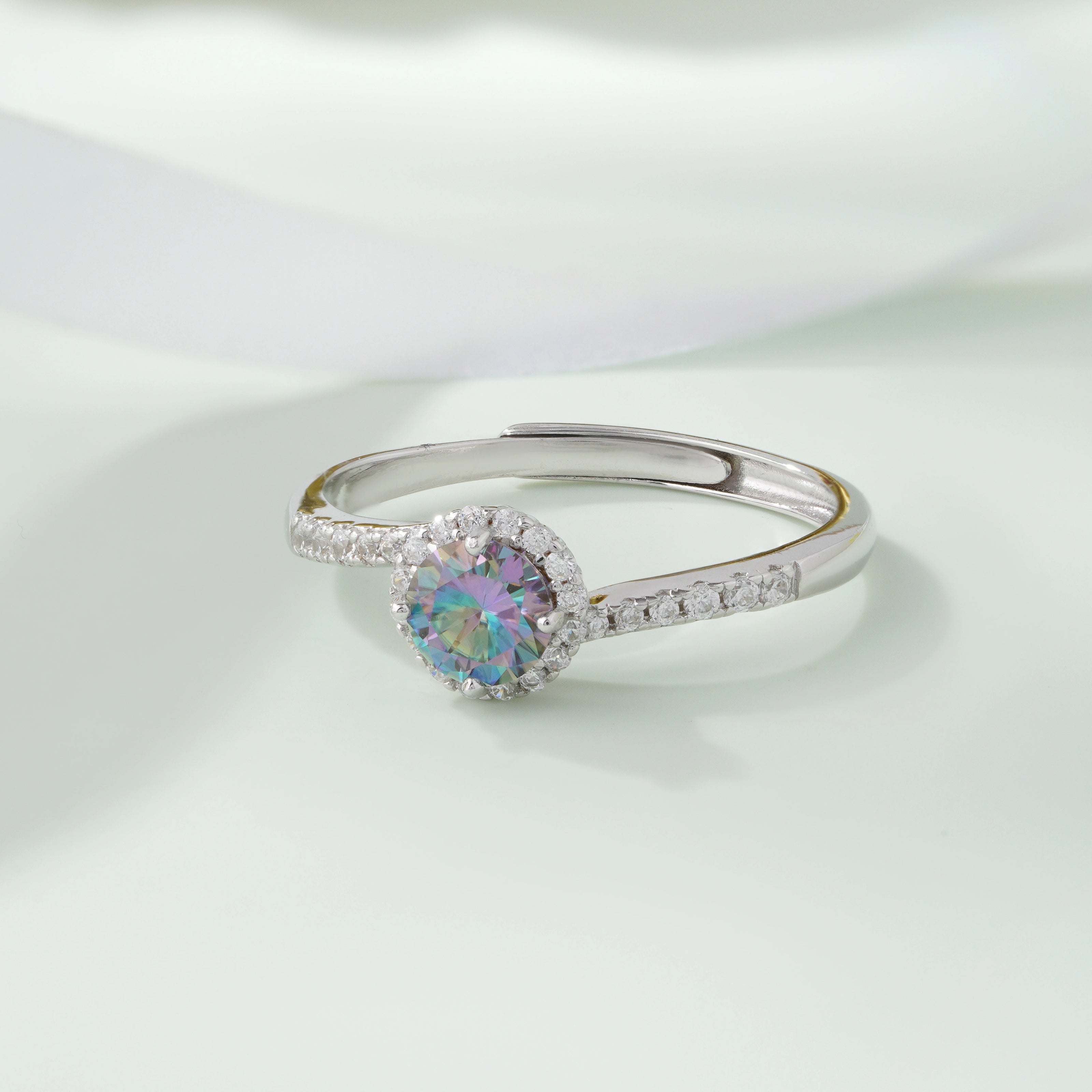 Rainbow Diamond Silver Ring