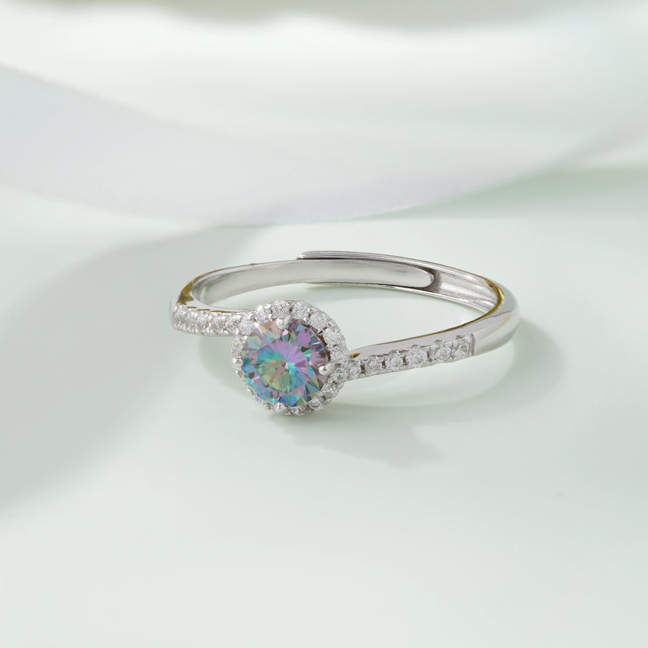 Rainbow Diamond Silver Ring
