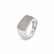 Silver ring with a broad rectangular pavé-set face and polished band.