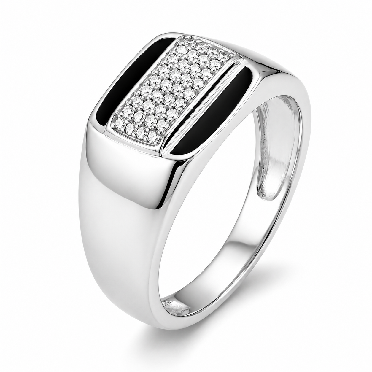925 sterling silver men’s rectangular CZ black enamel ring