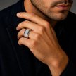 925 sterling silver men’s rectangular CZ black enamel ring