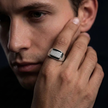 Rectangular CZ & Black Enamel 925 Sterling Silver Men's Modern Ring