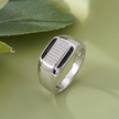 Rectangular CZ & Black Enamel 925 Sterling Silver Men's Modern Ring