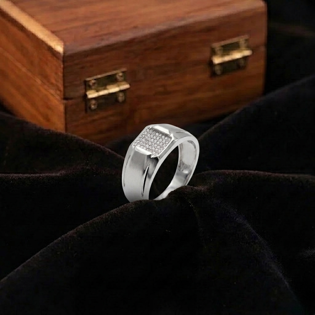 Rectangular CZ Cluster 925 Sterling Silver Men's Classic Statement Ring