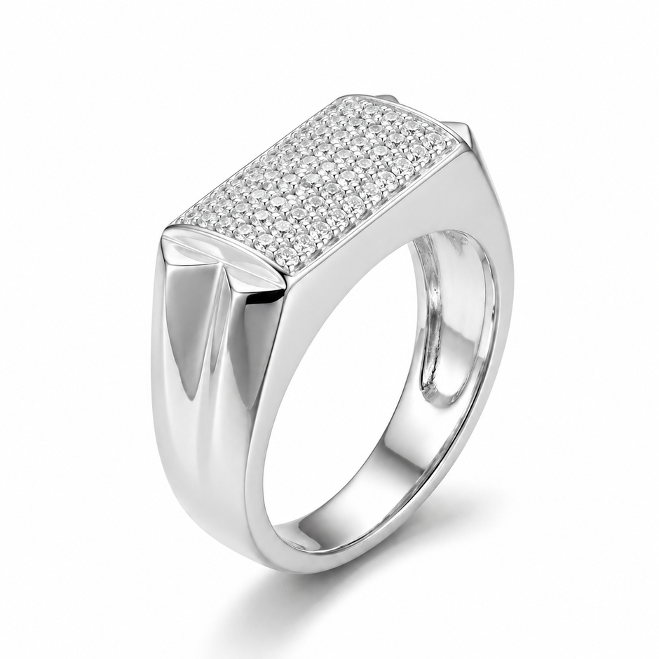 925 sterling silver men’s rectangular CZ statement ring