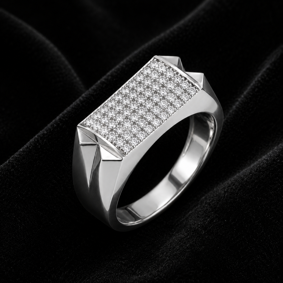 925 sterling silver men’s rectangular CZ statement ring
