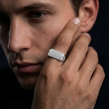 Rectangular CZ Top 925 Sterling Silver Men's Minimal Statement Ring