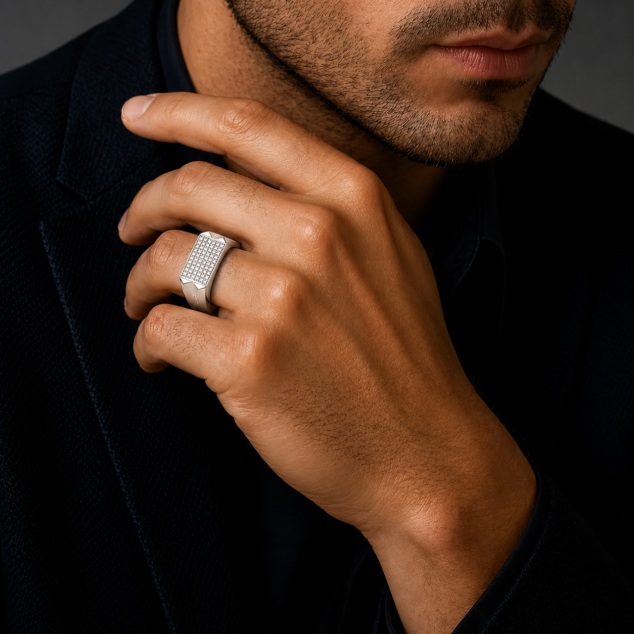 925 sterling silver men’s rectangular CZ statement ring