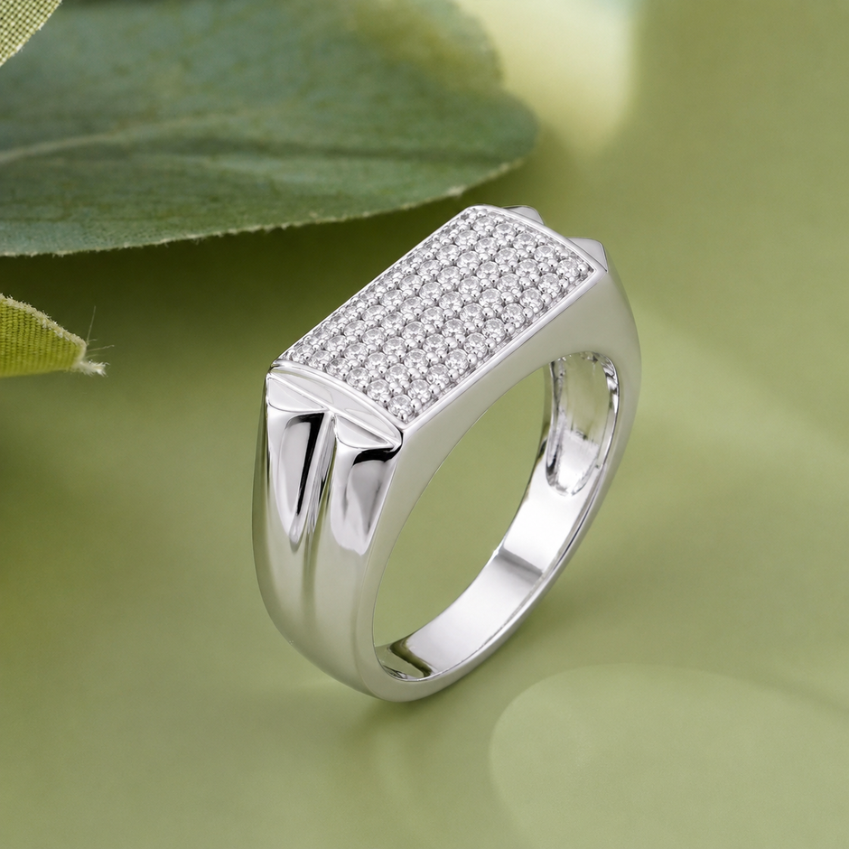 925 sterling silver men’s rectangular CZ statement ring