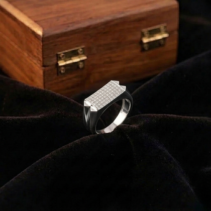 Rectangular CZ Top 925 Sterling Silver Men's Minimal Statement Ring