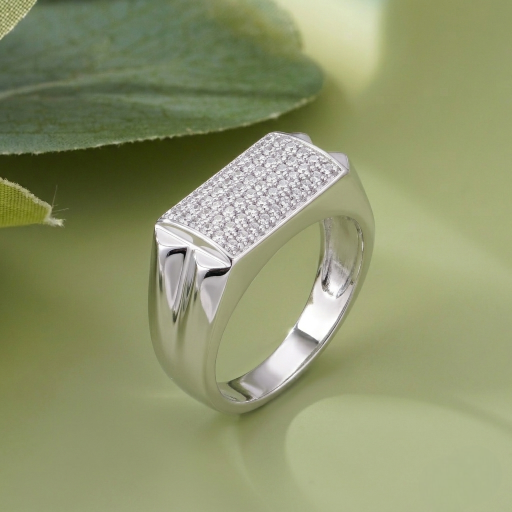 Rectangular CZ Top 925 Sterling Silver Men's Minimal Statement Ring